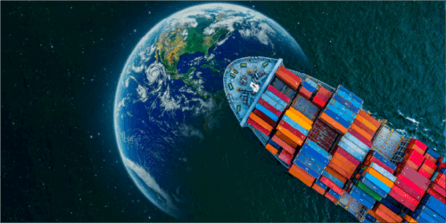 Worldwide Shipping containers and forklifts illustrating LeadingFront’s logistics and supply chain expertise